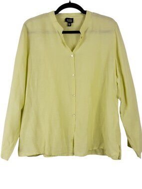 Eileen Fisher Canary Yellow Silk Linen Lagenlook Button Front Top Size Medium
